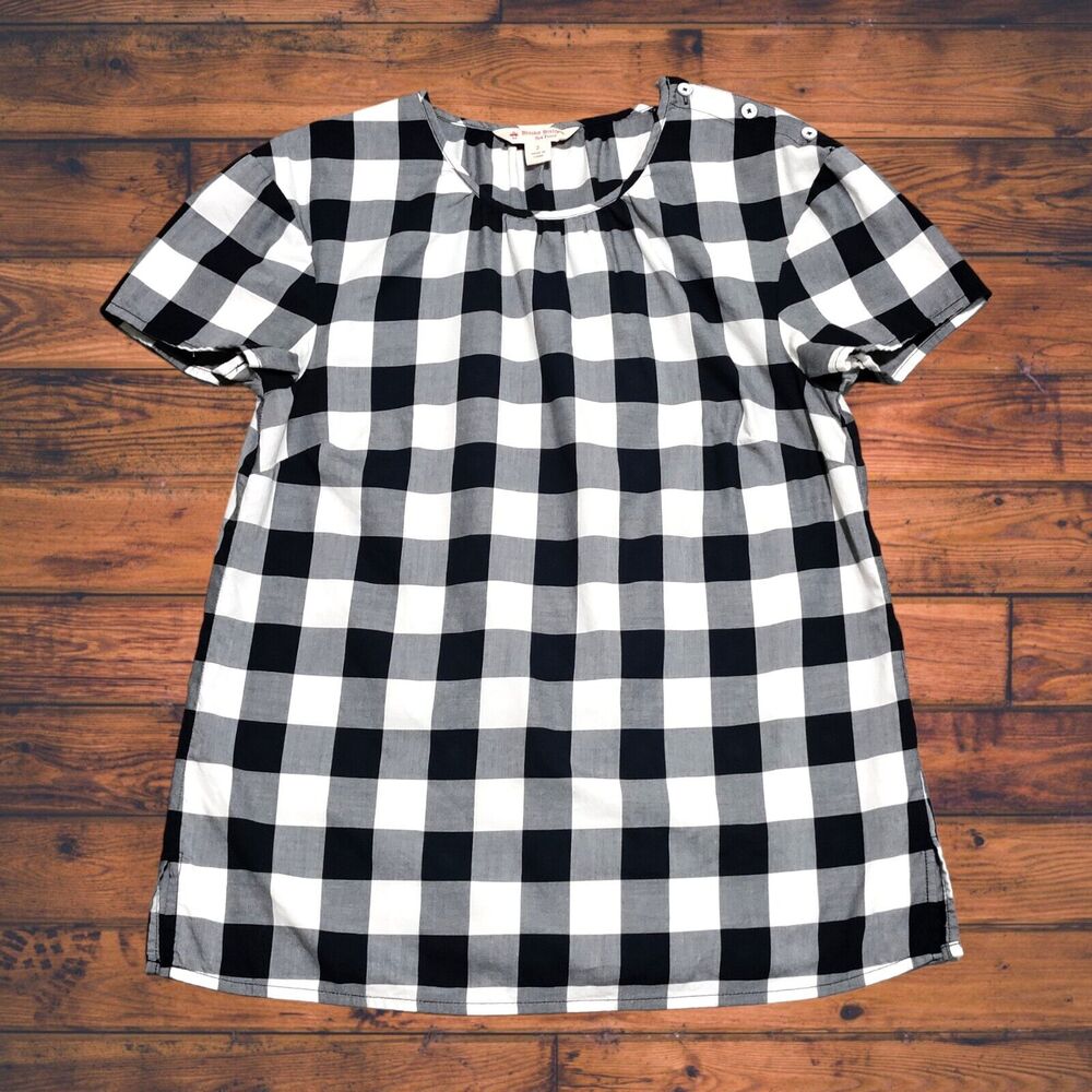 Brooks Brothers Red‎ Fleece Womens Buffalo Plaid Blouse Size 2 S/S Black White